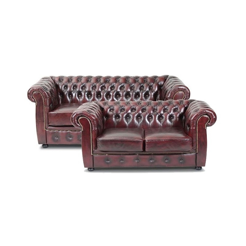 Liverpool Chesterfield 2+3 pers. sofa - Oxblod læder