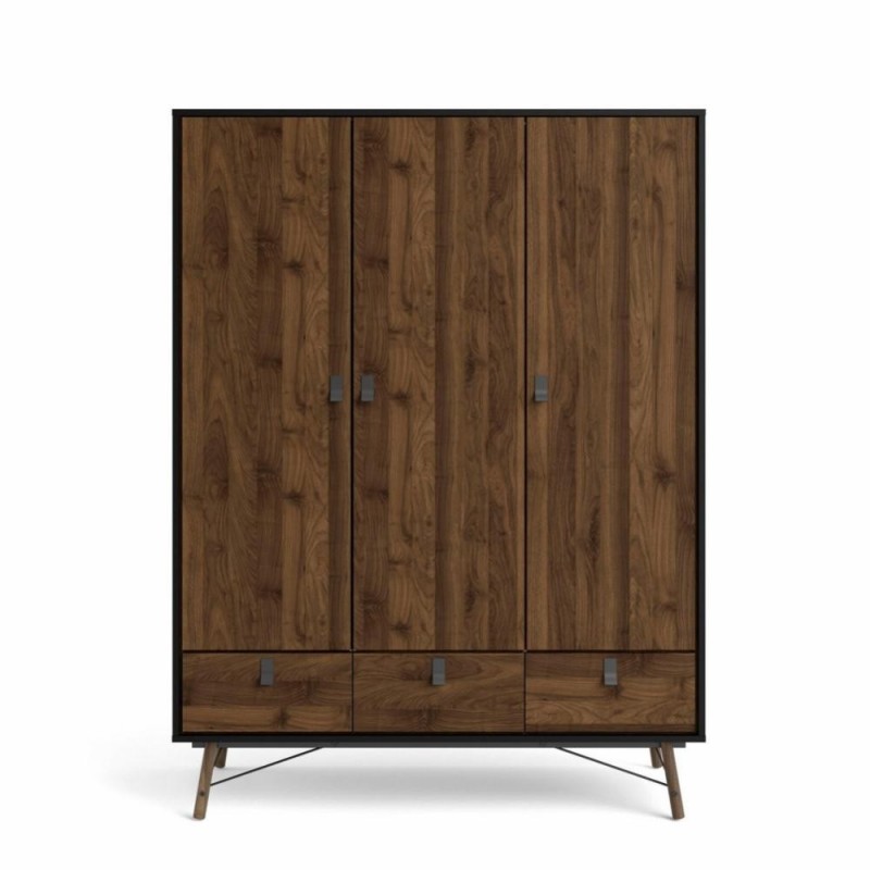 VIBORG GARDEROBESKAB 3 LÅGER + 3 SKUFFER - VALNØD / SORT billede