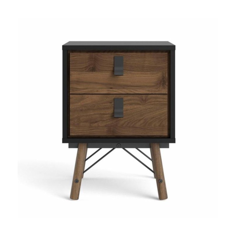 Sengebord Vesterholm Askø natbord, valnød/mat sort, 2 skuffer, danskproduceret FSC, H59,6 x B43,3 x D40,1 cm