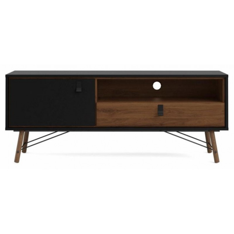 RY TV-MØBEL 1 LÅGE + 1 SKUFFE - SORT / VALNØD