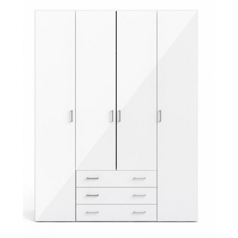 Bolmen garderobeskab 154 cm 4 låger - Hvid højglans billede