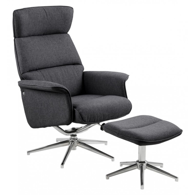 Recliner med fodskammel lænestol Signature Quirelle mørkegrå Calmeo stof H110ÃB74ÃD111 cm