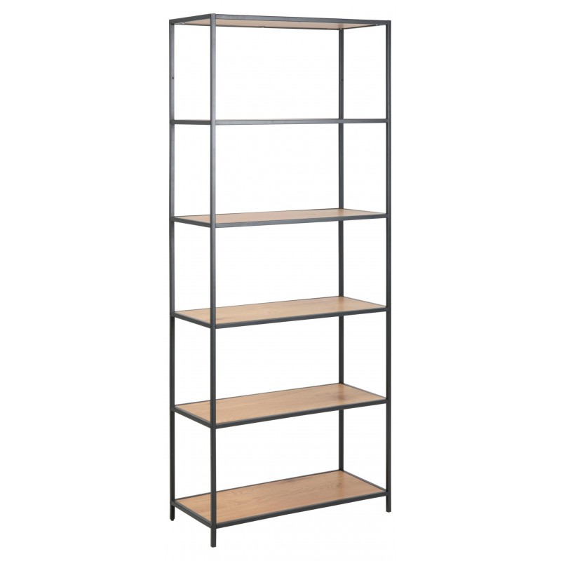 Seaford reol 77×35×185 cm – Sort metal og vild eg-look billede